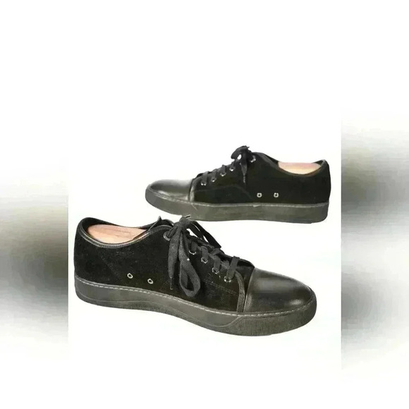 LANVIN Black Suede Calfskin DBB1 Captoe Sneaker 9US Italy - Picture 3 of 7